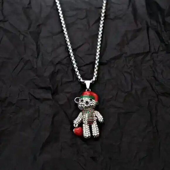 Christmas Rhinestones Bear Pendant Necklace - Picture 4 of 4